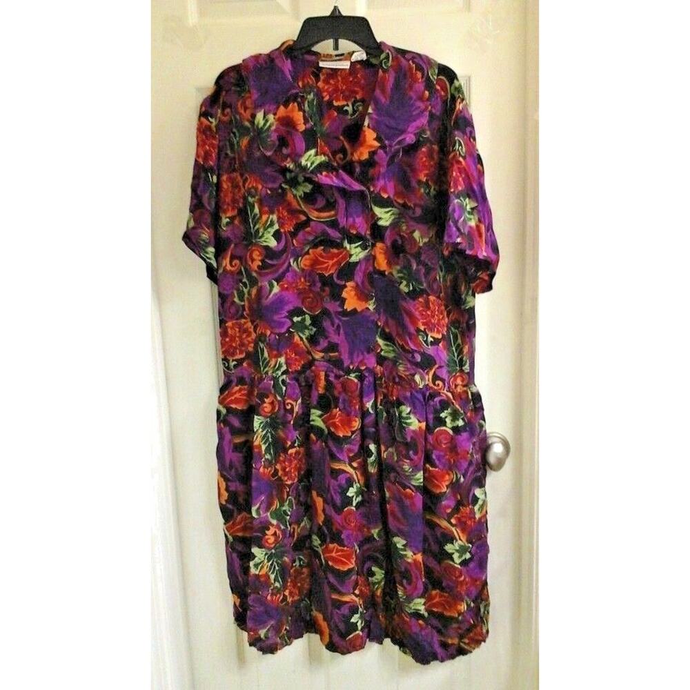 Adrian Jordan Dress, Women's Sz 14/16 100% rayon, multi color babydoll, Vintage